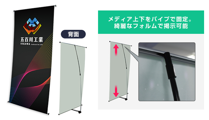 L型バナースタンド|四隅をハトメで固定するのでメディアがたるみにくい!