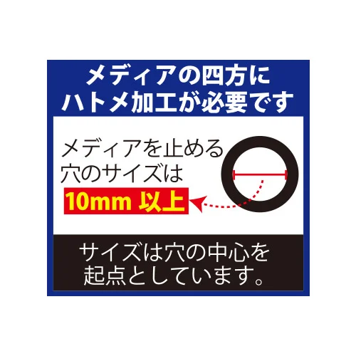 バナーXスタンド アクア メディアの四方にハトメ加工が必要です