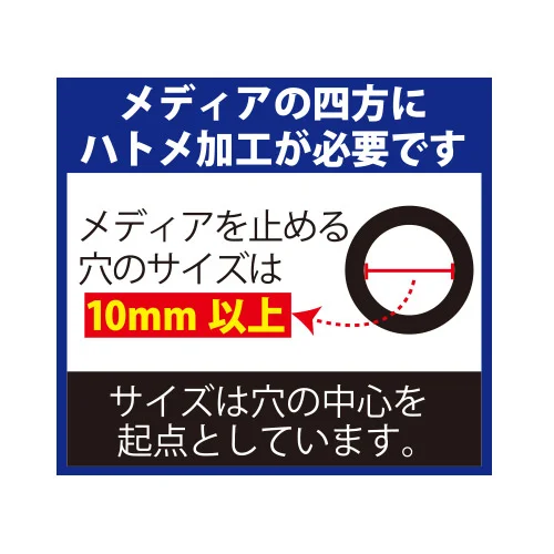 バナーポール メディアの四方にハトメ加工が必要です