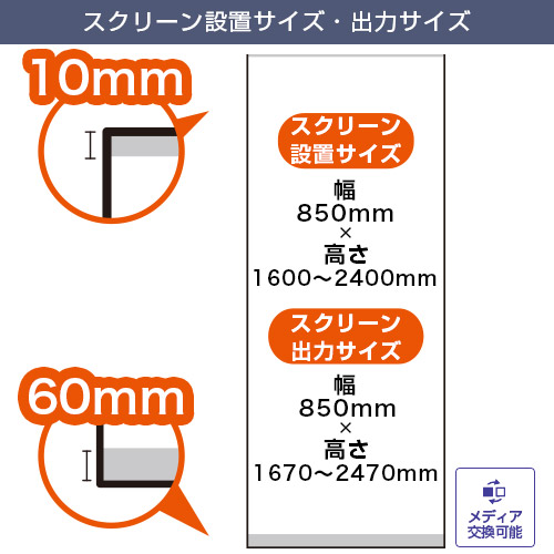 ロールスクリーンバナー (850mm幅) スクリーン設置サイズ・出力サイズ