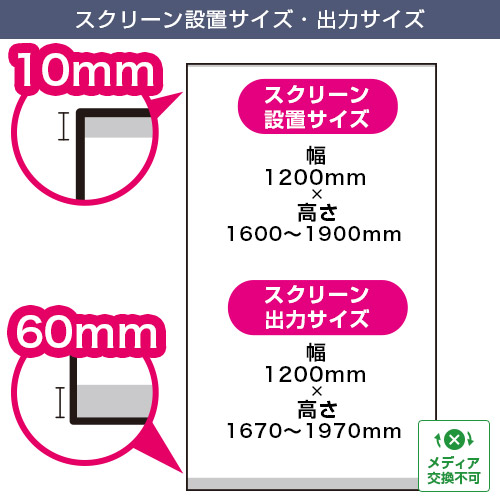 マグネット式ロールスクリーンバナー (1200mm幅) スクリーン設置サイズ・出力サイズ