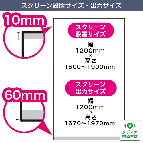 マグネット式ロールスクリーンバナー (1200mm幅) スクリーン設置サイズ・出力サイズ