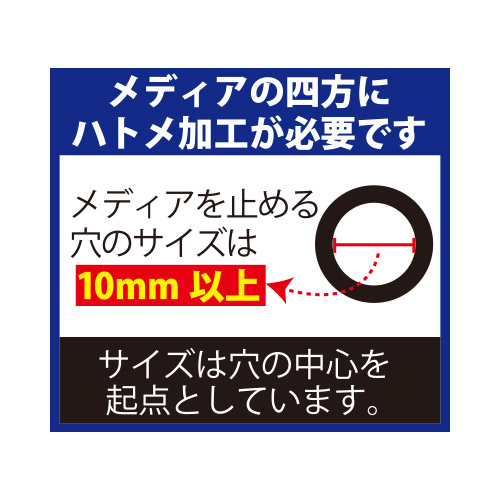 Xバナースタンドオメガ メディアの四方にハトメ加工が必要です