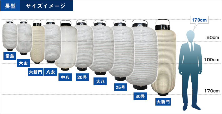 長型提灯 サイズイメージ