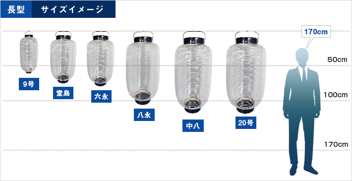 長型透明ビニール提灯 サイズイメージ