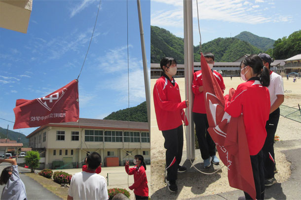 実績事例1392：中学校様のオリジナル学校旗　活用風景2