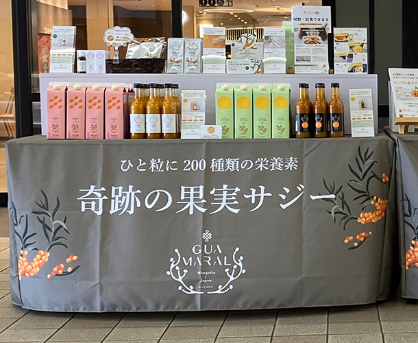 実績事例1763：輸入品販売会社様の催事用オリジナルテーブルクロス　活用風景