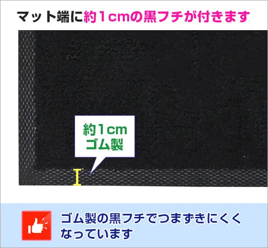 起毛マット(高耐久仕様) マット端に約1cmの黒フチが付きます