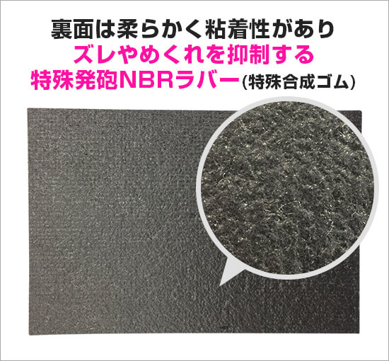 起毛マット（短期・安価仕様） 裏面はズレやめくれを抑制する特殊発泡NBRラバー