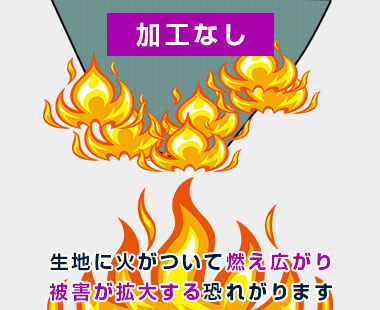 加工なし|生地に火がついて燃え広がり被害が拡大する恐れがります